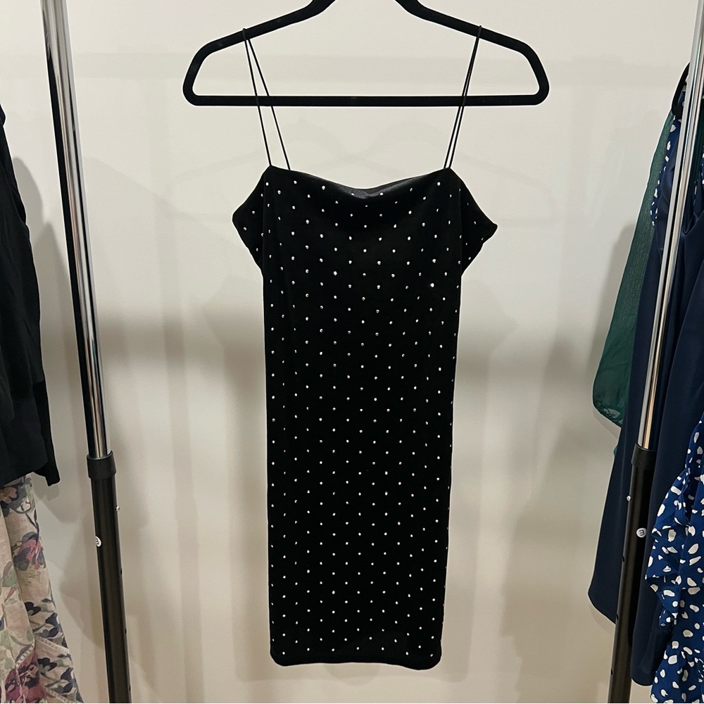 H&M Black Velvet Slip Midi Dress with Studs